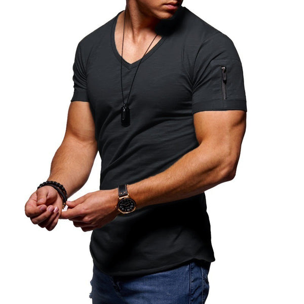 Men's V-neck Solid Color Plus Size Casual Short-sleeved T-shirt