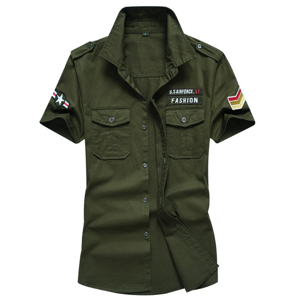 Mens Tide Military Style Large Size Slim Uniform Clothes Shirt