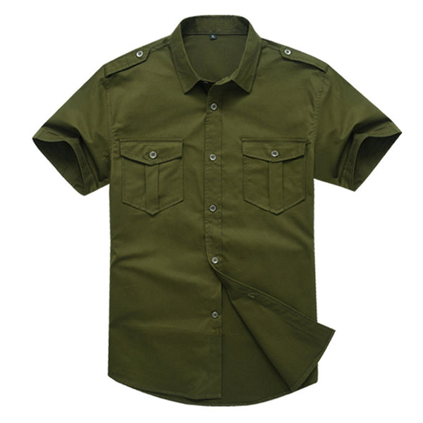 Fashion Plus Size Men Multi-pocket Outdoor Military Uniform Half-sleeved Shirt