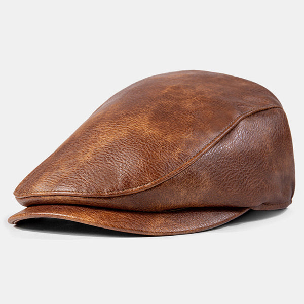 Men Leather Absorb Sweat Breathable Beret Flat Cap Casual Warmth Newsboy Hat