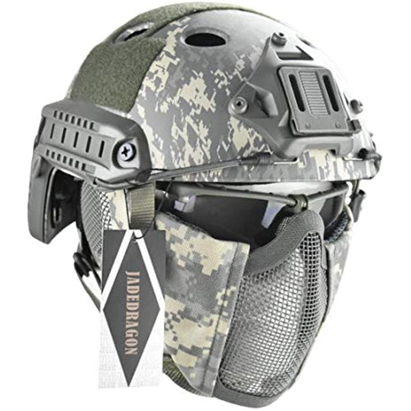 PJ Tactical Fast Helmet & Protect Ear Foldable Double Straps Half Face Mesh Mask & Goggle