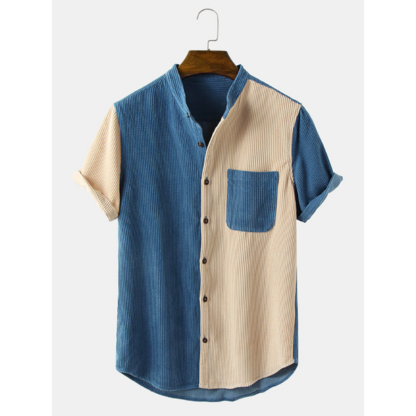 Mens Vintage Corduroy Stand Collar Casual Shirts