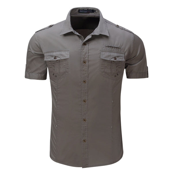 Men's Military Tactical Shirts Solid Color Casual Fashion Lapel Short Sleeve Shirts