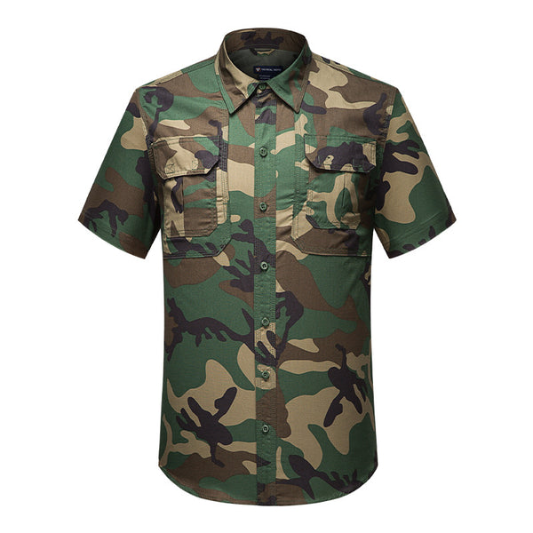Tactical Men's Short-sleeved Lapel Breathable Tooling Camouflage Shirt