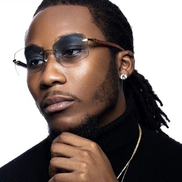 Men's Ultra Clear Rimless Sunglasses Ocean Lens Diamond Rimmed