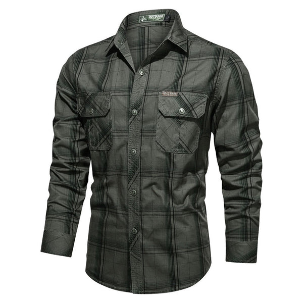 Men's Long Sleeve Shirts Outdoor Military Tactical Workwear Casual Cotton Plaid Top