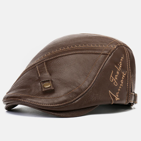 Men's Leather Printing Beret Caps Casual Newsboy Warm Hats
