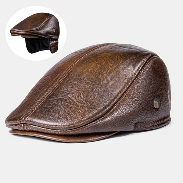 Men Genuine Leather Warm Thickness Cotton Windproof Ear Protection Hat Beret Hat