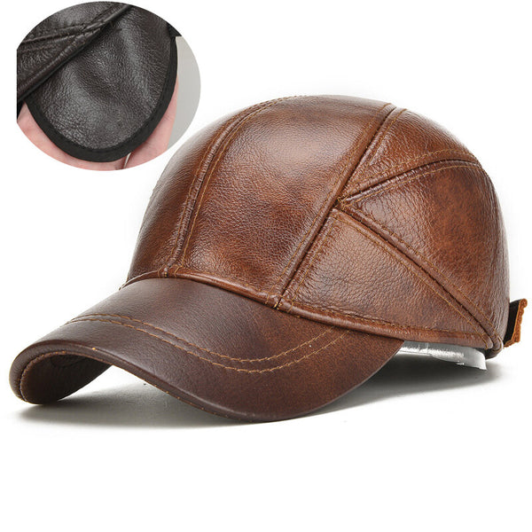 Genuine Leather Baseball Cap Earflap Windproof Outdoor Hats